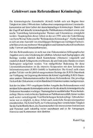 5, Geleitwort zum Referatedienst Kriminologie