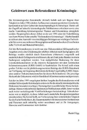 5, Geleitwort zum Referatedienst Kriminologie