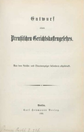Entwurf eines preußischen Gerichtskostengesetzes