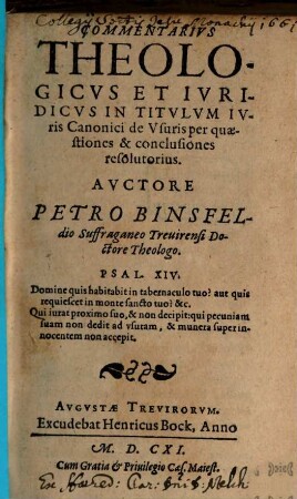 Commentarius theologicus et iuridicus in titulum iuris canonici de usuris per quaestiones & conclusiones resolutorius