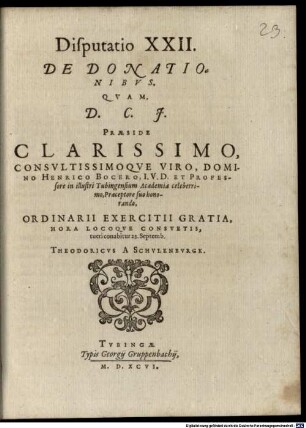 Classis I. disp. XXII. de donationibus