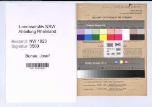 Entnazifizierung Josef Bunse , geb. 27.07.1901 (Kfz.Fahrer)