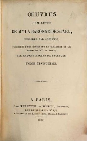 Oeuvres complètes de Mme. la baronne de Staël, 5. Delphine, 1