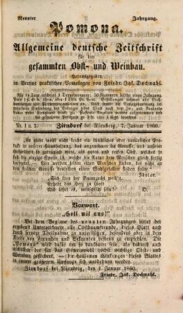 Pomona : allg. deutsche Zeitschr. für d. gesamten Obst- u. Weinbau ; als Centralblatt d. Pomologie umfassend d. Kenntnis, Erziehung, Pflege u. Benutzung d. Obstpflanzen u. ihrer Früchte. 9. 1860