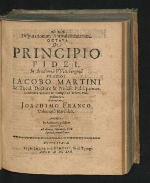 ... Octava. Respondente Joachimo Franco.