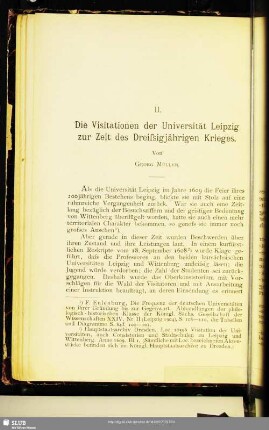 II. Die Visitationen der Universität Leipzig zur Zeit des Dreissigjährigen Krieges