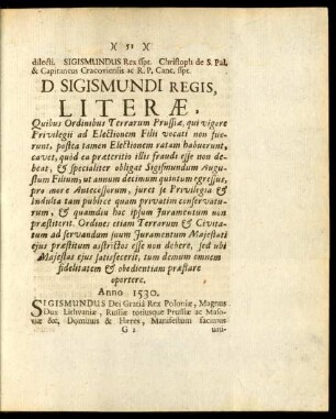 D. Sigismundi Regis Literae, ...