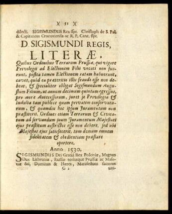 D. Sigismundi Regis Literae, ...