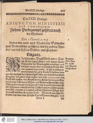 Die XXXI. Predigt. ADIUNCTUM MINISTERII EST CONJUGIUM