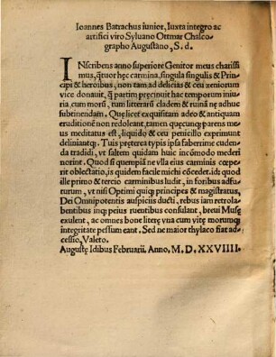 Hic continentur: Apollo ad suumipsius ac Musarum chorum : De duodecim mensibus anni De Apollinis et musarum discessu ; Asclepiadeium obiter adjectum