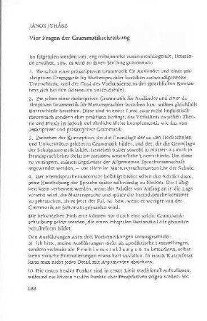 Vier Fragen der Grammatikbeschreibung