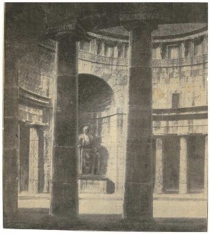 Bismarckdenkmal auf der Elisenhöhe, Bingen: Innenraum mit Statue Lederers für Bismarck (aus: Illustrirte Zeitung 43/1909)