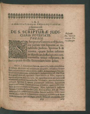 Decima tertia. De S. Scripturae Iudiciaria Potestate. Respond. Dn. Georgio Simonis
