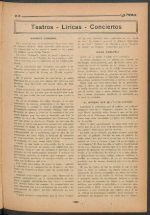 Teatros - Líricas - Conciertos : Maurice Dumesnil [y] Erich Sorantin [y] "El hombre que se volvió cuepdo"