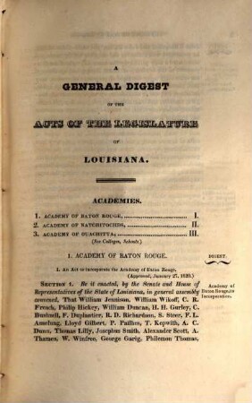 A general digest of the acts of the legislature of Louisiana : passed from the year 1804, zo 1827, inclusive, and in force at this last period, 1