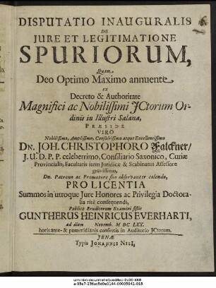 Disputatio Inauguralis De Iure Et Legitimatione Spuriorum