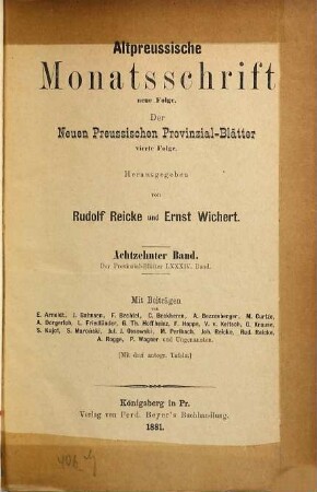 Altpreußische Monatsschrift. 18 = Bd. 84. 1881