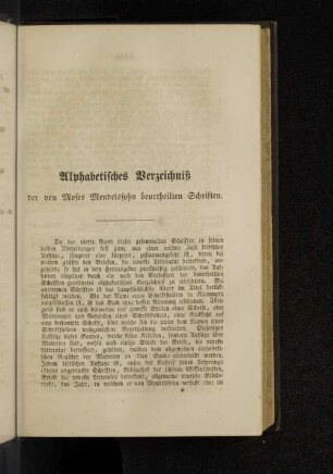 Alphabetisches Verzeichnis der von Moses Mendelsohn beurtheilten Schriften.