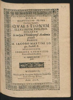 Disputatio Prima Centuriae Septimae