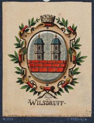 Das Stadtwappen von Wilsdruff nach einer Zeichnung von Fehling von 1708 im Hauptstaatsarchiv Dresden