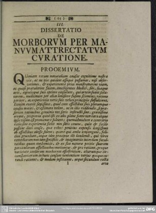 III. Dissertatio De Morborum Per Manuum Attrectatum Curatione