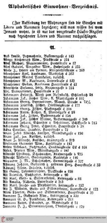 Einwohner=Verzeichniß