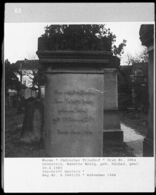Grabstein von Babette Honig (geborene Sichel) (gestorben 1883.02.20)