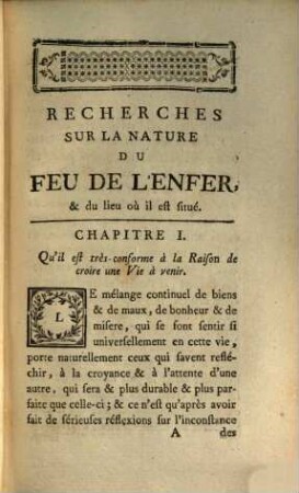 Recherches sur la nature du feu de l'enfer