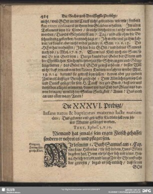 Die XXXVI. Predigt, Infans natus & bapizatus materno lacte nutriendus; Das geborne und getauffte Kindlein soll von seiner Mutter gesäuget werden