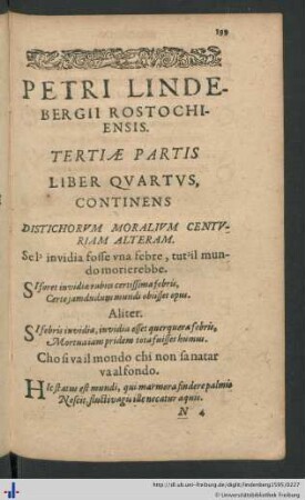 Liber Quartus: Disticha Moralia