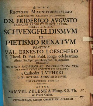 Schwengfeldismum in pietismo renatum