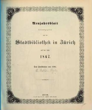 Neujahrsblatt : auf das Jahr ... 1867