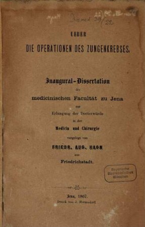 Ueber die Operationen des Zungenkrebses
