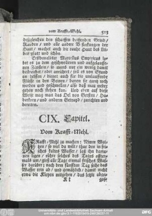 CIX. Capitel. Vom Krafft-Mehl.