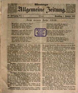 Nürnberger Zeitung. 9,1/6. 1842