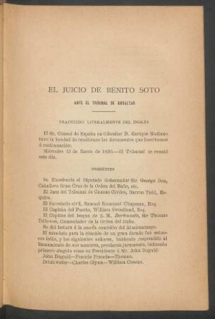 El juicio de Benito Soto ante el tribunal de Gibraltar