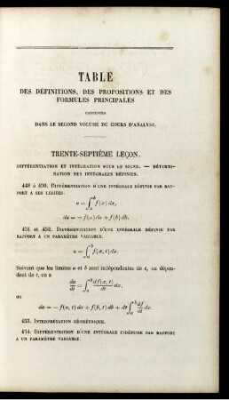 Table des définitions, des propositions et des formules principales.
