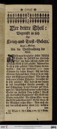 Der dritte Theil: Begreifft in sich die Creutz = und Trost = Gebete