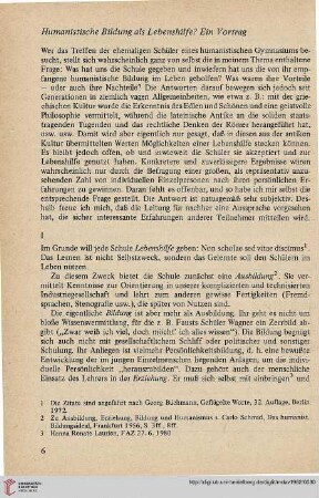 Humanistische Bildung als Lebenshilfe?: Ein Vortrag