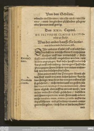 Das XXII. Capitel. De Secundae Classis Lectionibus & studiis. Was der ander hauffe für lectiones hören und studieren soll.