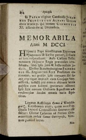 Memorabilia Anni M DCCI.