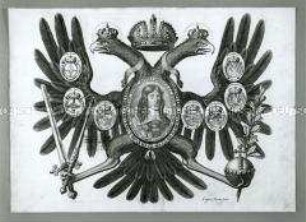 Reichsadler mit Porträt Leopolds sowie den Wappen der Kurfürsten