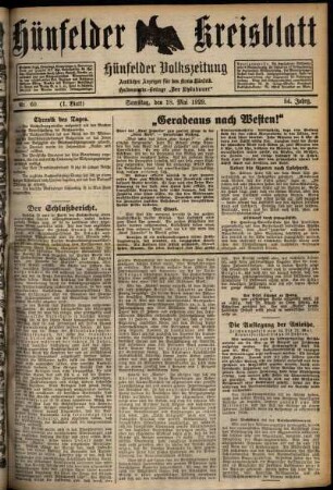 Erste Ausgabe vom Samstag, den 18. Mai 1929.