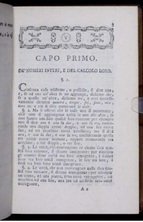 Capo Primo. De' Numeri Interi, e del Calcolo Loro.