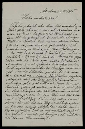 Brief von Raoul H. Francé an Wilhelm Hübbe-Schleiden, München, 25.2.1905