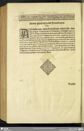 An den Christlichen und Freundlichen Leser