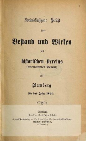 Bericht über Bestand und Wirken des Historischen Vereins zu Bamberg. 52. 1890