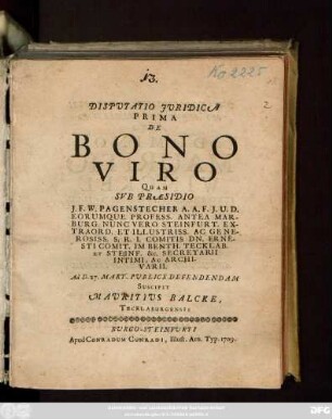 Disputatio Juridica Prima De Bono Viro
