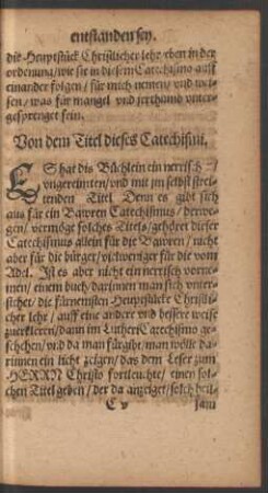 Von dem Titel dieses Catechismi.