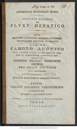 Dissertatio Inauguralis Medica Sistens Cogitata Quaedam De Fluxu Hepatico